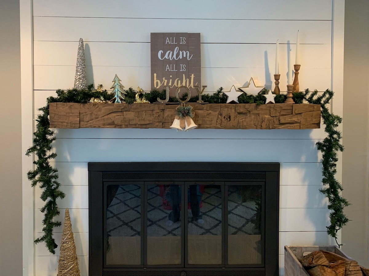 Rough Hewn Faux Wood Mantel in Caramel